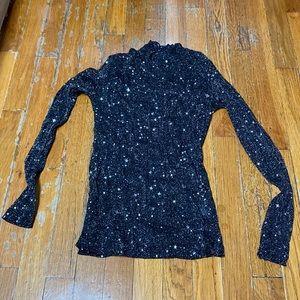 black mesh top with glittery star pattern